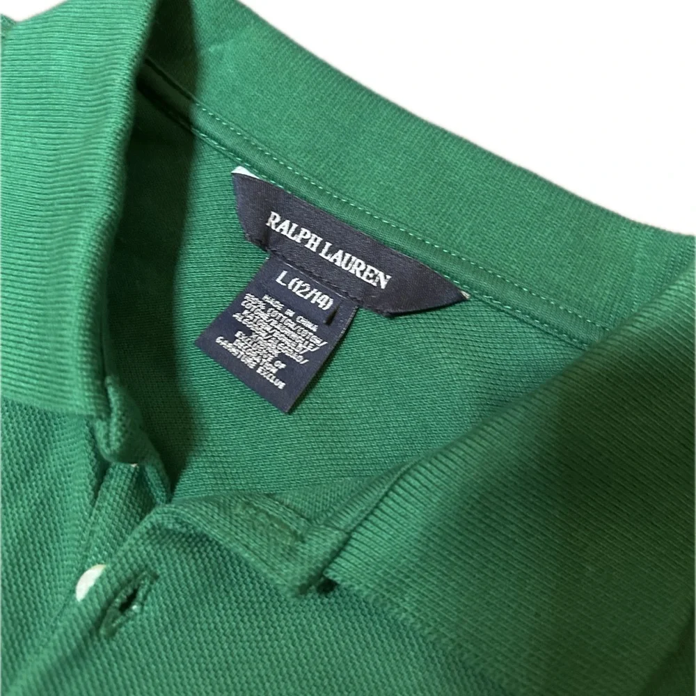 Ralph Lauren Beaded Big Pony Blue Label Green Long Sleeve Polo Girls L 12/14